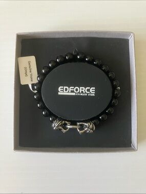 Edforce Stainless Steel Lion Head Black Onyx Gemstone Bracelet Men’s - NWT